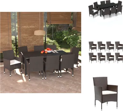 Produktbild von vidaXL 9-tlg. Garten-Essgruppe mit Kissen Poly Rattan Braun -  Gartenmöbel-Sets