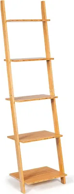 Produktbild von 5 Ebenen Leiterregal aus Bambus Schmal Bücherregal Standregal 43 x 35 x 165 cm Natur