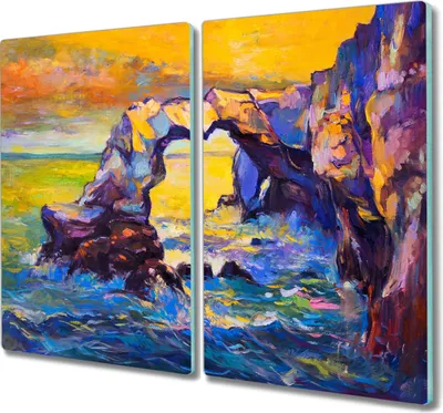 Produktbild von Coloray Hackbrett Kochplattenabdeckung Herdabdeckplatte 2x30x52 cm Schneidebrett Küchenbrett - Sonnenuntergang