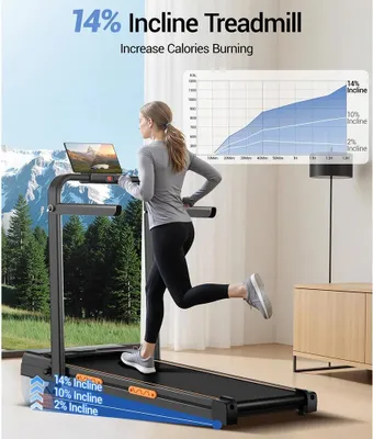 Zdjęcie produktu dla Bieżnia – składana – regulowane nachylenie – powierzchnia bieżni 80–120 × 30–50 cm – wyświetlacz – bez Bluetooth/głośnika – beżowa