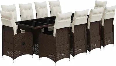 Imagen del producto de vidaXL Juego de jardín tipo bistro de 11 piezas con cojines, color marrón, tejido de ratán sintético