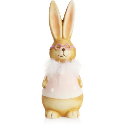 Produktbild von COM-FOUR® Deko Aufsteller für Ostern, bunte Osterhasen mit Brille, Osterdeko zum Hinstellen, Osterdekoration aus Keramik