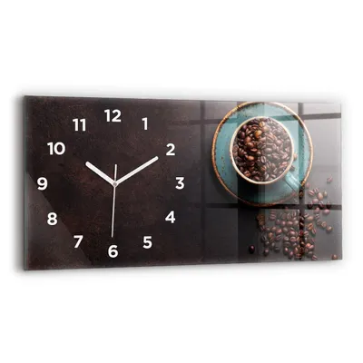 Produktbild von Wallfluent Wanduhr – Stilles Quarzuhrwerk - Uhr Dekoration Wohnzimmer Schlafzimmer Küche - Zifferblatt - weiße Zeiger - 60x30 cm - Tasse Kaffee