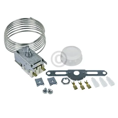 A product shot of refrigerator thermostat components against a white background.