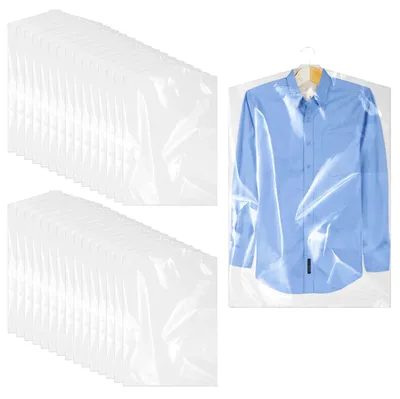 Image de 30 housses à vêtements, housses en plastique transparent 60 x 90 cm, housses suspendues pour vêtements, réutilisables, anti-poussière, housses pour manteaux, vestes et robes