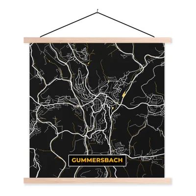 Produktbild von MuchoWow® Textilposter Karte - Gummersbach - Gold - Stadtplan - Deutschland 60x60 cm mit holzfarbenen Rahmen - Wanddekoration