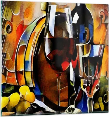 Produktbild von Bilder auf glas - Wein Abstraktion - 70x70cm - Glasbilder - Wandbilder - Kunstdruck - zum Aufhängen bereit - Wanddekoration aus Glas - Glas Bilder - Wandbild auf Glas - Einteilig - GAC70x70-3477