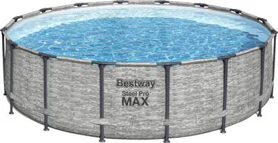Produktbild von Bestway®  Steel Pro MAX™ Aufstellpool Komplett-Set mit Filterpumpe Ø 488 x 122 cm, Steinwand-Optik (Cremegrau), rund