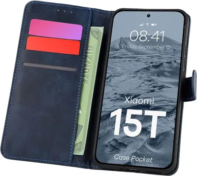 Produktbild von Handyhülle mit Klappe für Xiaomi 15T, Bizon Case Pocket, Dunkelblau