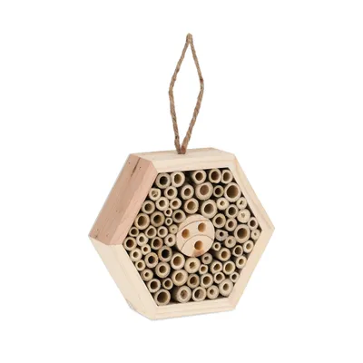 Produktbild von Relaxdays Insektenhotel Holz, Garten & Balkon, Wildbienenhotel zum Aufhängen, HxBxT: 15 x 17 x 5 cm, Hummelhaus, Natur