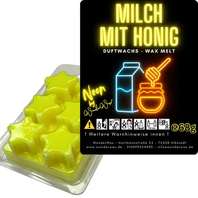 Produktbild von WonderWax Neon Duftwachs Wax Melts für Duftlampe, 6 Sterne Duftmelt Wachsmelt Sojawachs Neon Sterne für Raumdüfte, Wachs Duftöl Indoor Herbst Melts für Aromalampe Heiße Mich mit Honig