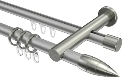 Produktbild von Interdeco Rundrohr-Innenlaufstange / Gardinenstange (Kombination) Silbergrau / Edelstahl-Optik, Typ Platon Samanto (Rillenpatrone), 20 mm Ø 2-läufig, 540 cm