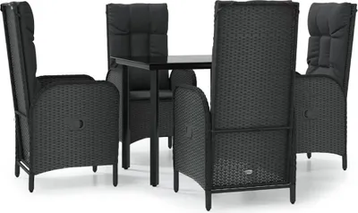 Produktbild von vidaXL 5-tlg. Garten-Essgruppe mit Kissen Schwarz Poly Rattan