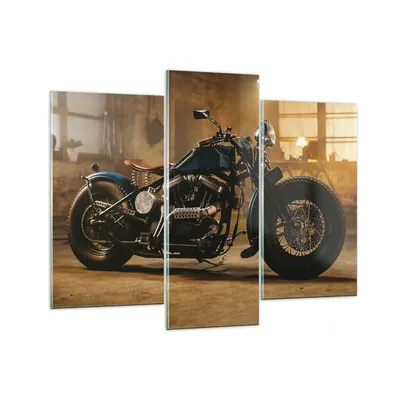 Produktbild von Bilder auf glas - 3 Teile - Motorrad Motor - 130x100cm - Glasbilder - Wandbilder - Bilder - zum Aufhängen bereit - Wanddekoration aus Glas - Glas Bilder - Wandbild auf Glas - GCB130x100-4233