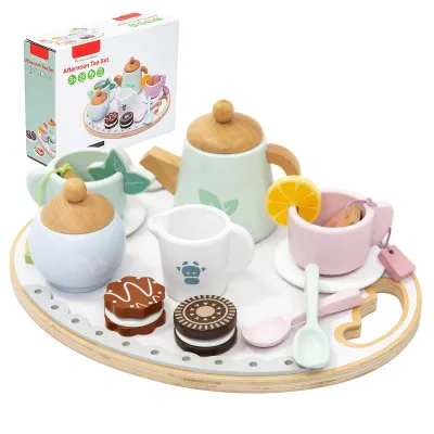 Produktbild von Teeservice Kinderküche Zubehör, Tee Set Holzspielzeug, Teeparty, Spielküche, Küchenspiele Holz für Mädchen Jungen