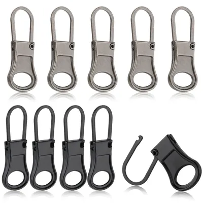 Metall-Reißverschluss-Anhänger, 10 Stück, schwarz, 2,6 x 1 cm