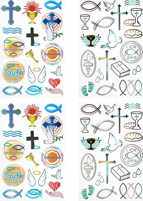 Produktbild von Oblique Unique 68 Sticker Aufkleber Set für Taufe Kommunion Konfirmation Deko Taube Kreuz Fisch Kelch Brot Bibel Scrapbooking Basteln