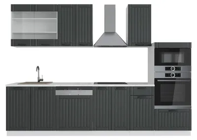 Produktbild von Küchenzeile Vicco Fame-Line Anthrazit Landhaus/Weiß 300 cm mit Hochschrank, ohne Arbeitsplatte, Model 36142