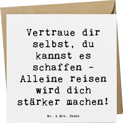 Produktbild von Mr. & Mrs. Panda Glückwunschkarte Spruch Alleine Reisen unternehmen - Weiß - Geschenk, persönliches Wachstum, anlasskarte, Abenteuer, faltkarte, Freude, Vertrauem, Trost