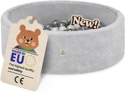 Produktbild von MISIOO Bällebad Baby 90x30 cm mit 200 Bällen Ø6 cm – Kinder Bällebad Rund, Weicher Schaumstoff, Bezug Abnehmbar Waschbar, Indoor Spielpool