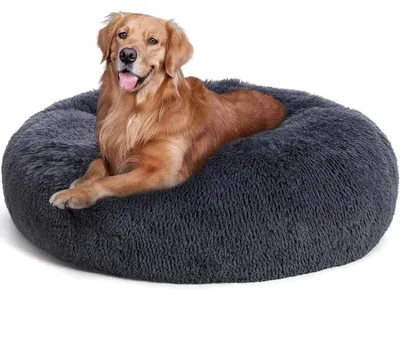 Imagen del producto de Cama para perros, ortopédica, de forma redonda (donut), tamaño L, 100 x 100 x 20 cm, color gris oscuro