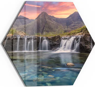 Produktbild von DEQORI Glasbild Echtglas 55x48 cm 'Wasserfälle im Abendlicht' Wandbild Bild modern Deko