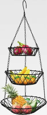 Produktbild von Obstkorb hängend, Hängekorb Obst, Obstkorb Hängend 3 Etagen, Metall Schwarz Hängekorb, Obst Gemüse Korb zum Hängen, zur Obst Aufbewahrung, Hängender Obstkorb, Verstellbar, Abnehmbar