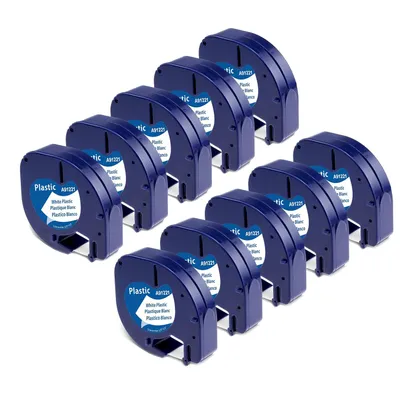 Produktbild von Phomemo 10 Packungen kompatibles Ersatzetikettenband für Dymo Letratag 91221, Kunststoff 12mm x 4m Schwarz auf Weiß, passend für LT-100H/LT-100T