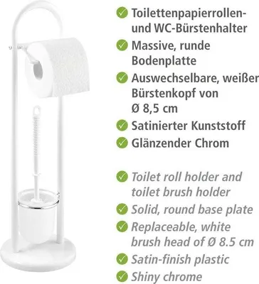Productafbeelding van Famanu WC-accessoire set: toiletrolhouder en toiletborstel - modern design - wit - Ø 19 x 63 cm