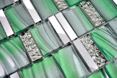 Produktbild von Handmuster Aluminium Mosaik Glasmosaik ALU grün Wand Fliesenspiegel Küche Dusche Bad  MOS88-0005_m