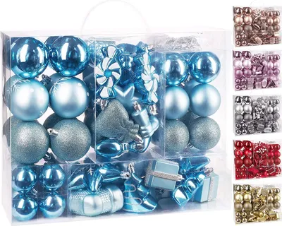 Immagine prodotto di BRUBAKER Set di 77 pezzi di decorazioni per l'albero di Natale azzurro/argento