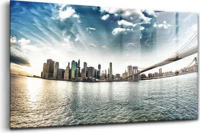 Obrázok produktu pre Obraz z tvrdeného skla - Maľovanie Stien - Temperované Sklo - 120x60 cm - Mesto a Brooklynský most