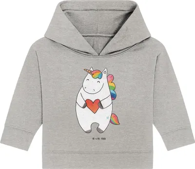 Produktbild von Mr. & Mrs. Panda Organic Baby Hoodie Einhorn Herz 24. - 36. Monat - Heather Grey - Geschenk, Kapuzensweatshirt, Kapuzenshirt, Unicorn, Freundin, Bunt, Einhörner