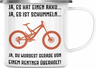 Produktbild von Trendation - Elektrofahrrad E-Bike Emaille Tasse mit Spruch Geschenk Ebike Lustige Geschenke Emaille Emaille Tasse Rentner Sprüche Rentnerin (Silber)