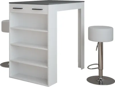 Produktbild von Bartisch-Set Vicco Repose Weiß/Anthrazit 67 x 100 cm mit 2 Barhockern, Model 55714