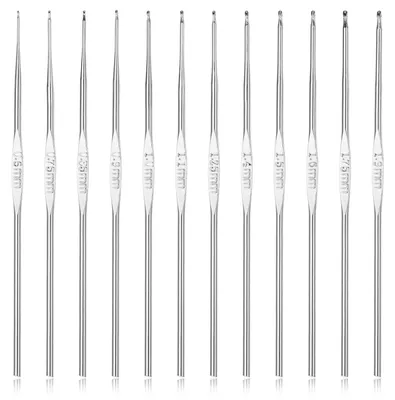 Häkelnadel-Set, 12 Stück, 0,6–1,75 mm, Metall, 12,2 cm, silber