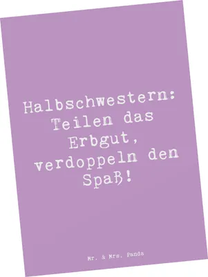 Produktbild von Mr. & Mrs. Panda Postkarte Spruch Halbschwester Freude - Lavendeltraum - Geschenk, Geschwisterbeziehung, persönliche Erinnerungen, Patchworkfamilie, humorvolle Sprüche