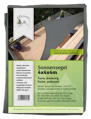 Produktbild von TTL GARDEN Sonnensegel Dreieck 4x4x4m anthrazit Premium