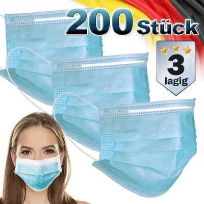 Produktbild von ECD Germany 200x Mundschutz Maske Einweg 3-lagig Blau