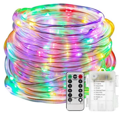 LED-Lichterkette 10 m, 100 LEDs, batteriebetrieben, bunt, mit Fernbedienung