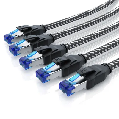 Produktbild von Primewire 5x LAN-Kabel, CAT.8, RJ-45 (Ethernet) (100 cm), Patchkabel CAT 8, Baumwollummantelung, Netzwerkkabel 40 Gbit/s - 1m