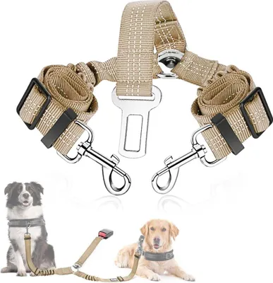 Image de SlowTon Ceinture de sécurité chien voiture 2en1 élastique Beige