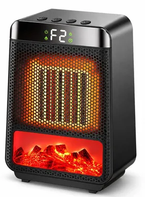 Produktbild von Heizlüfter mit Flammeneffekt, PTC Keramik Heizlüfter 1500 W, 2 Heizstufen, ECO, Timer, LED Display, Schwarz