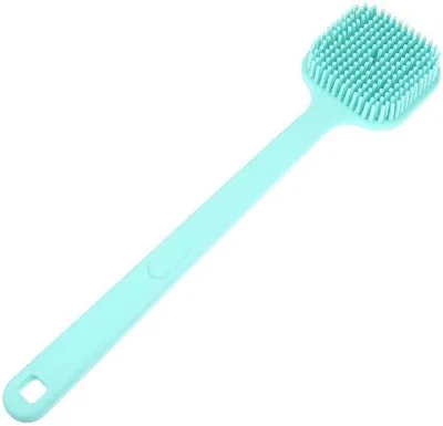 Image de Brosse de bain en silicone, brosse de douche antidérapante à long manche pour hommes et femmes, bleue