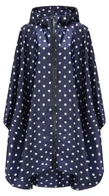 Imagen del producto de Solidchoice - Poncho impermeable para mujer, con capucha, estampado de lunares en azul profundo