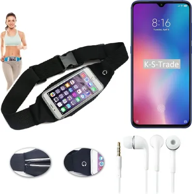 Produktbild von K-S-Trade Bauchtasche Gürteltasche kompatibel mit Xiaomi Mi 9 schwarz + Kopfhörer. Sport Running Jogging Fitness Laufen Umhängetasche Exercise