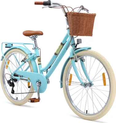 Produktbild von BIKESTAR Alu Kinderfahrrad ab 9-10 Jahre | 24 Zoll City Retro Bike, 7 Gänge, Korb, V-Bremse, Hollandrad | Blau