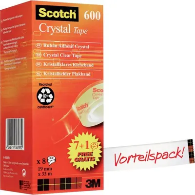 Scotch&reg; Klebefilm Scotch cyrstal, 19 mm x 33 m, unsichtbar, 8 Rollen