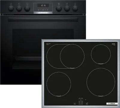 Obrázok produktu pre Bosch HEB517BB4 + NIF645CB5E, Indukčná varná doska so zónami, 4 zone(s), Sklokeramická, Čierna, Dotyk, 58,3 cm