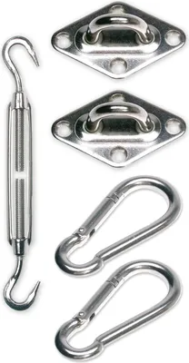Produktbild von sunprotect 83247 Sonnensegel-Montage-Set, Zubehör für dreieckige Segel, edelstahlfarben (1 Set, 5-teilig)